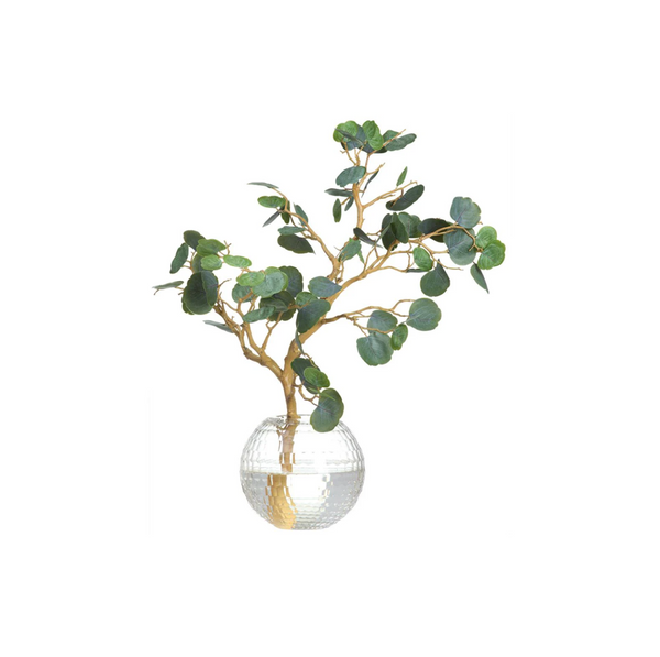 Cotinus Branch in Patterned Round Glass Vase