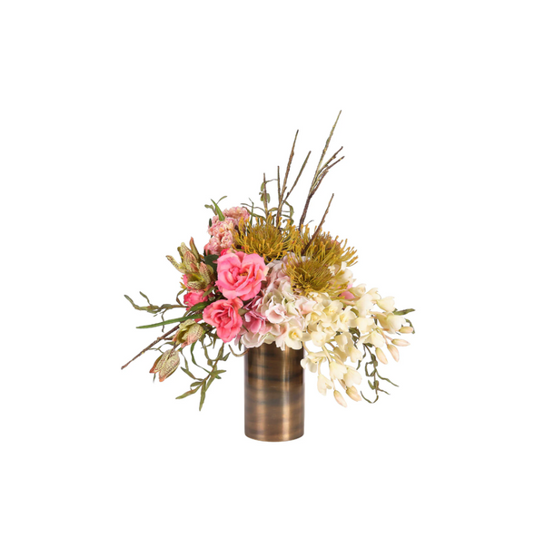 Rose Protea in Brass Cylinder