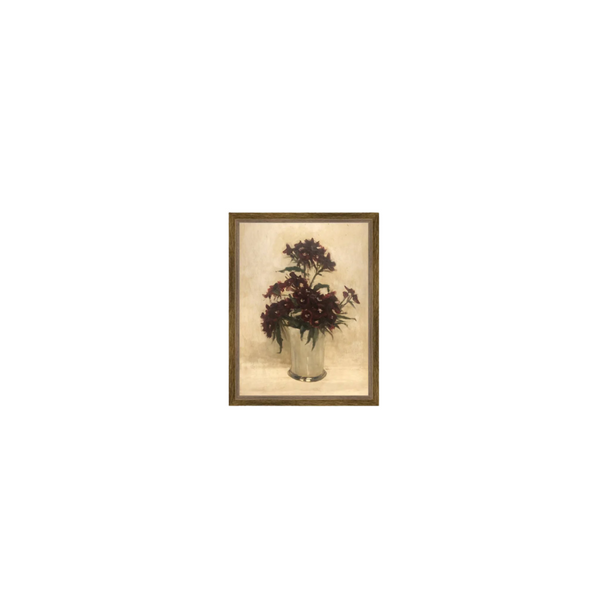 Maroon Flowers Framed Antique Art