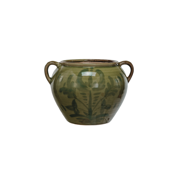Hand-Painted Terra Cotta Handled Urn