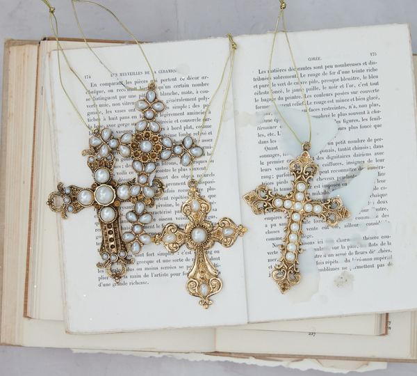 Ornate Pewter Cross Ornament