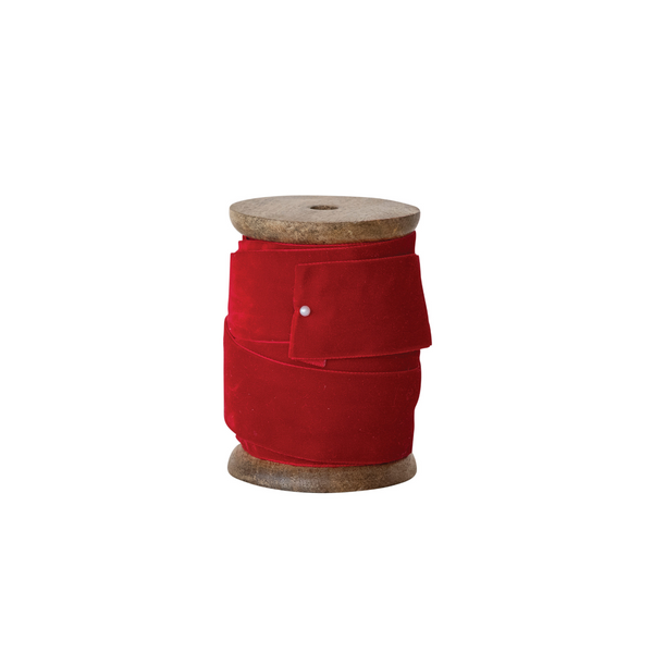 Red Velvet Ribbon on Wood Spool