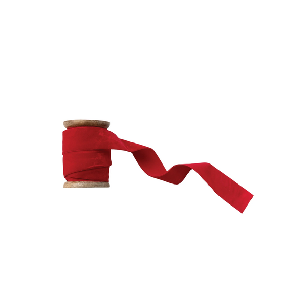 Red Velvet Ribbon on Wood Spool