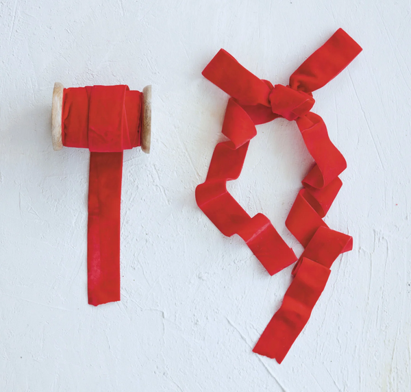 Red Velvet Ribbon on Wood Spool