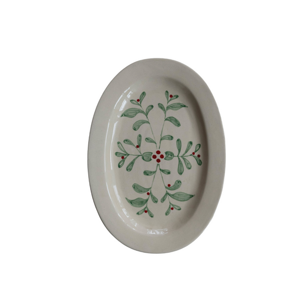 Stoneware Platter with Mistletoe