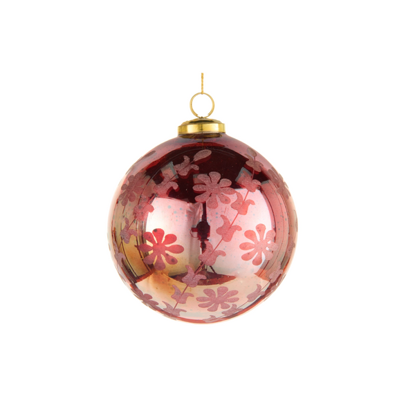 Red Floral Etched Ornament