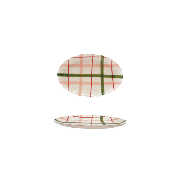 Scalloped Platter with Plaid Pattern