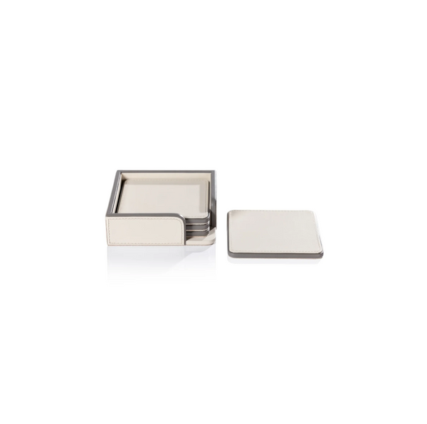 Cream & Grey Leather Coasters on Tray