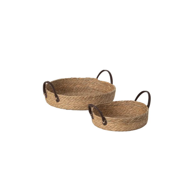 Handled Woven Wicker Tray - Set of 2