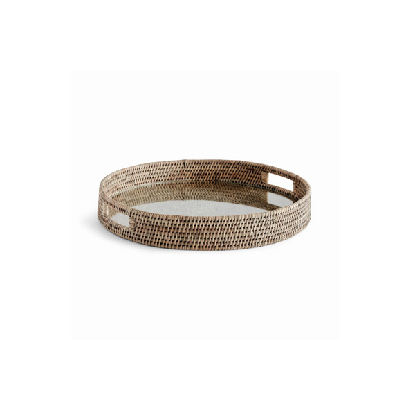 Burma Rattan Round Serving Tray Large, Gray