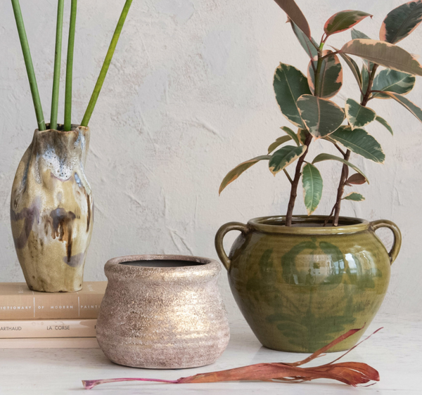 Hand-Painted Terra Cotta Handled Urn