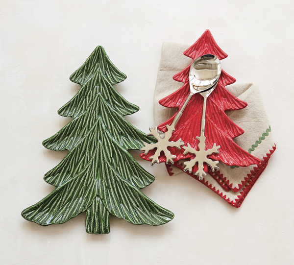 Red Ceramic Tree Shaped Plate
