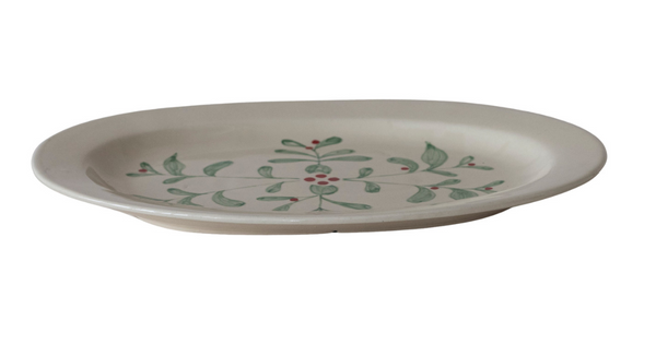 Stoneware Platter with Mistletoe
