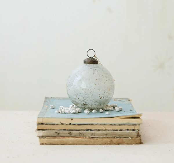 Milky White Seeded Glass Ball Ornament