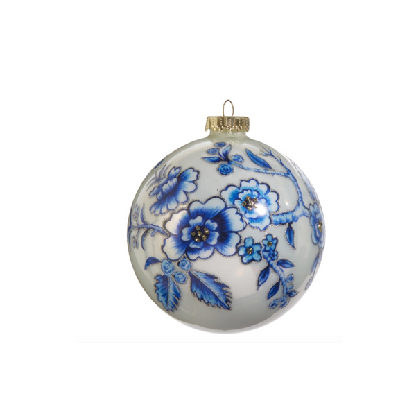 Blue Floral Ball Ornament
