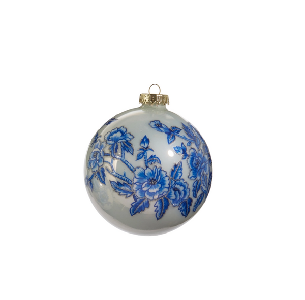 Blue Floral Ball Ornament