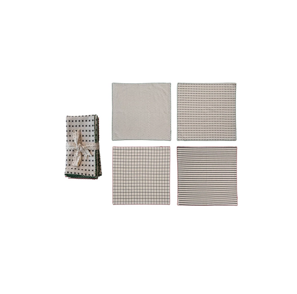 Cotton Printed Napkins w/ Pattern & Stitched Edge