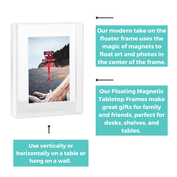 Float Frame for Tabletop or Wall with Magnetic Photo Holder