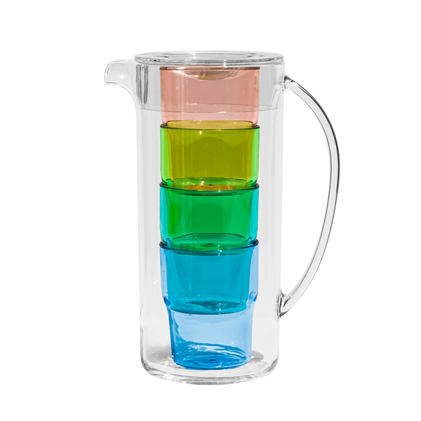 Simple Stacked Nested Pitcher Set, 4 Assorted Color Glasses