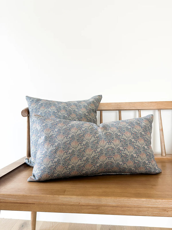 Navy Floral Pattern Pillow with Insert