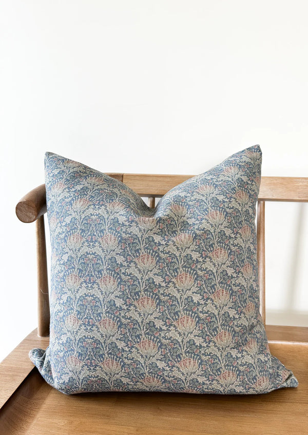 Navy Floral Pattern Pillow with Insert