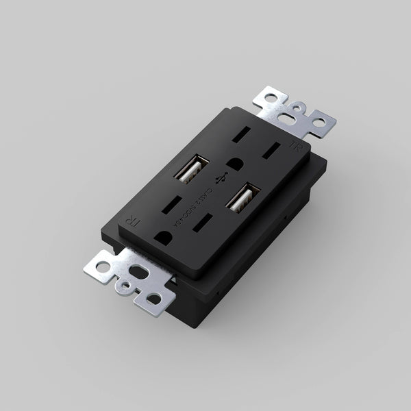 OUTLET MODULE / DUPLEX & 2 USB-A / BLACK