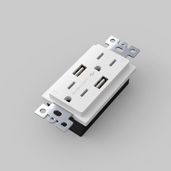 OUTLET MODULE / DUPLEX & 2 USB-A / WHITE