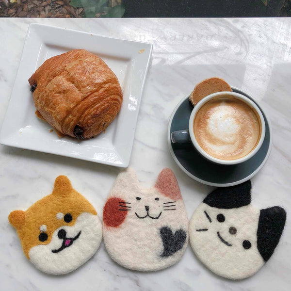 Felt Calico Cat Coasters - Set of 4