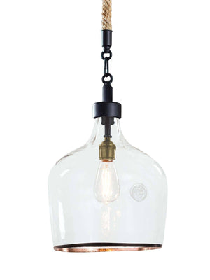 Demi John Pendant Small - A glass demijohn bottle hangs from twisted jute ro