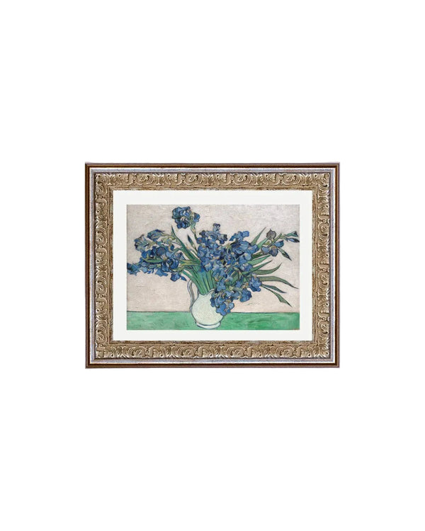 Blue Irises in Vase Framed Antique Art