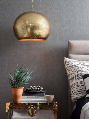 Natural Brass Pierced Metal Sphere Pendant - Handcrafted with a brilliant natural brass finish 