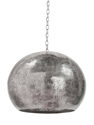 Polished Nickel Pierced Metal Sphere Pendant - Handcrafted with a brilliant polished nickel finis