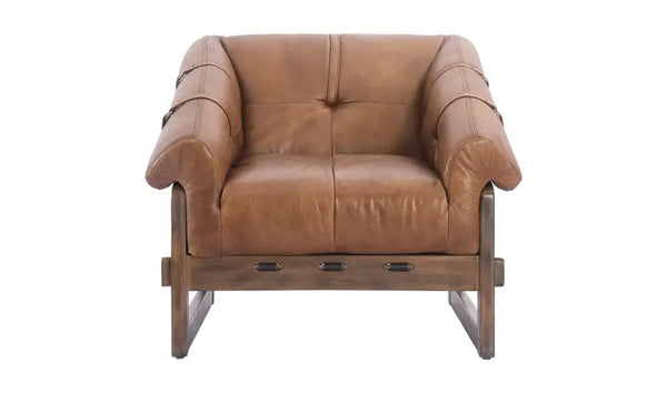 Mid Century Brown Leather Accent Chair