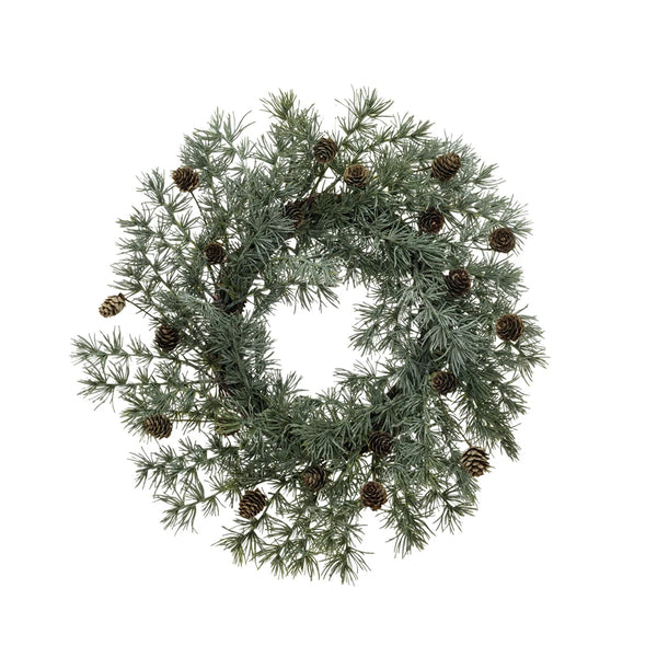 Faux Atlas Cedar Wreath w/ Natural Pinecones, Green