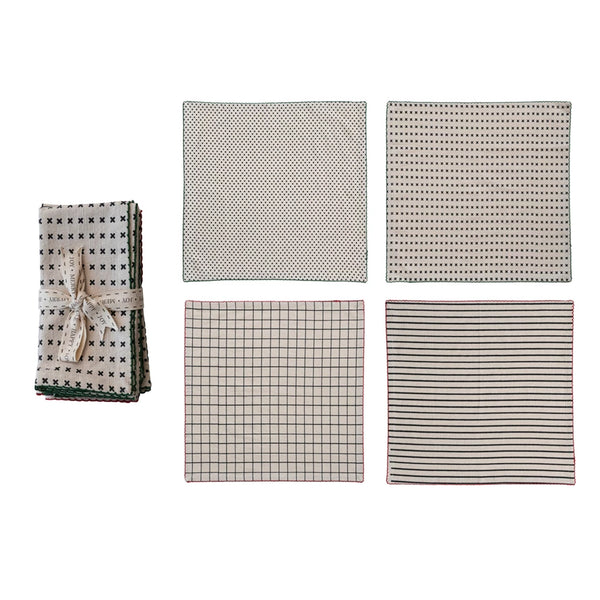 Cotton Printed Napkins w/ Pattern & Stitched Edge