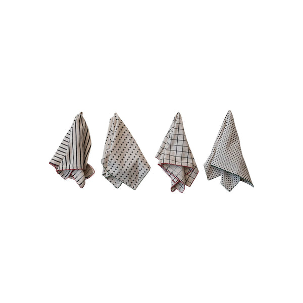 Cotton Printed Napkins w/ Pattern & Stitched Edge