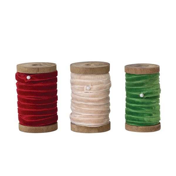Holiday Velvet Ribbon on Wood Spool